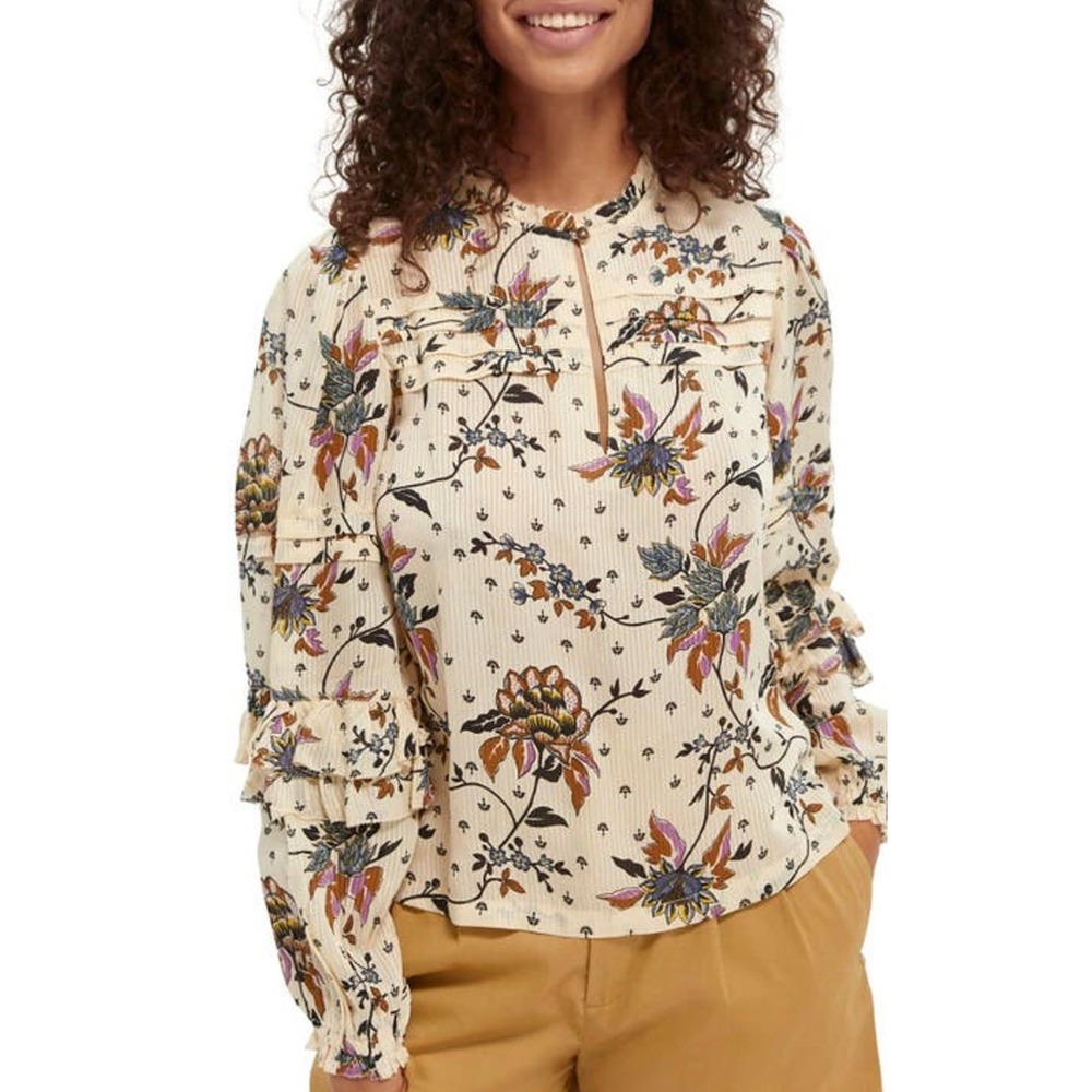 Scotch & Soda Maison Scotch Botanical Print Ruffle Sleeve Blouse Size M**NWT